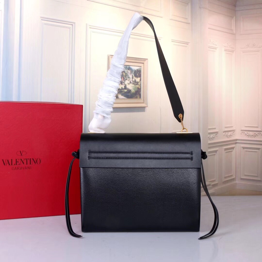 Valentino Garavani Black Medium VRing Shoulder Bag