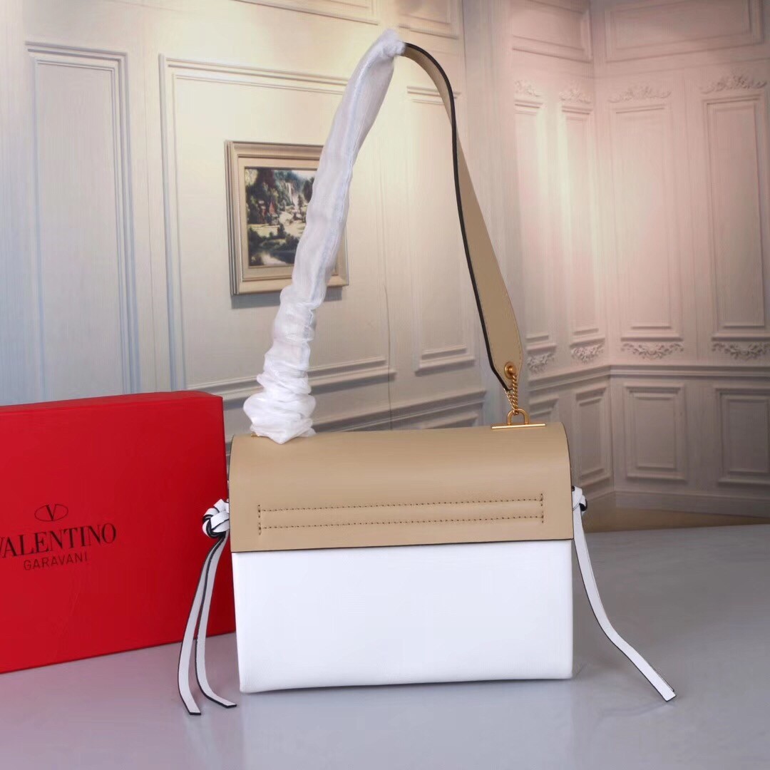 Valentino Garavani Beige/White Small VRing Shoulder Bag