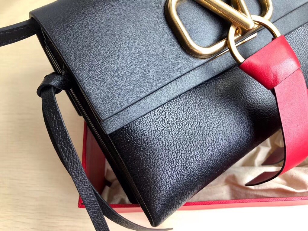 Valentino Small Vring Crossbody Bag In Black Calfskin