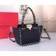 Valentino Mini Rockstud Tote In Black Grain Calfskin