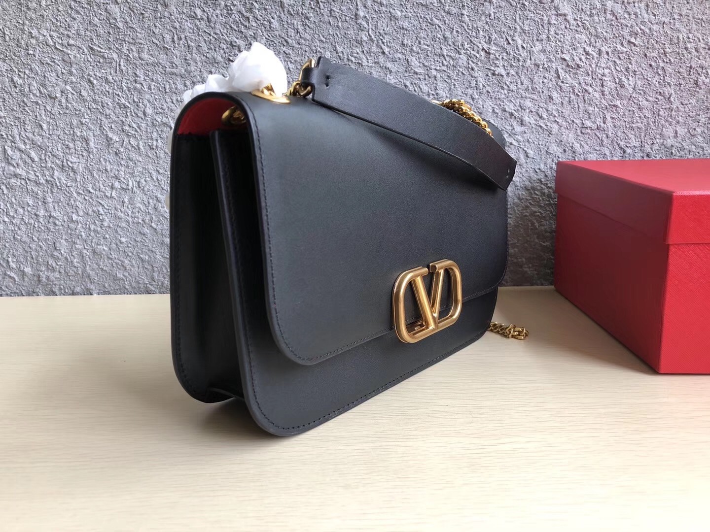 Valentino Medium Vlock Shoulder Bag In Black Calfskin