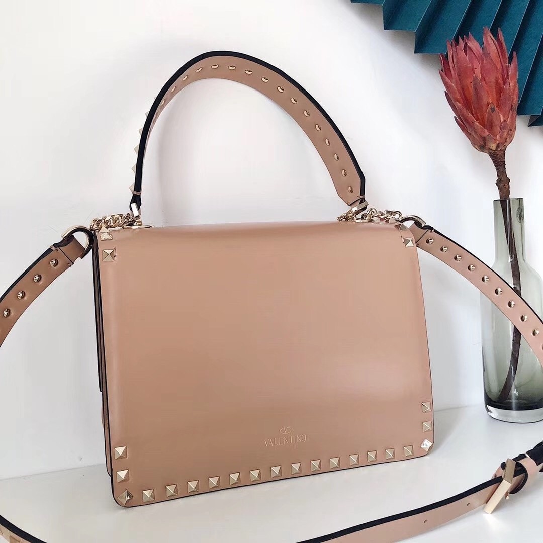 Valentino Rockstud Crossbody Bag In Nude Calfskin