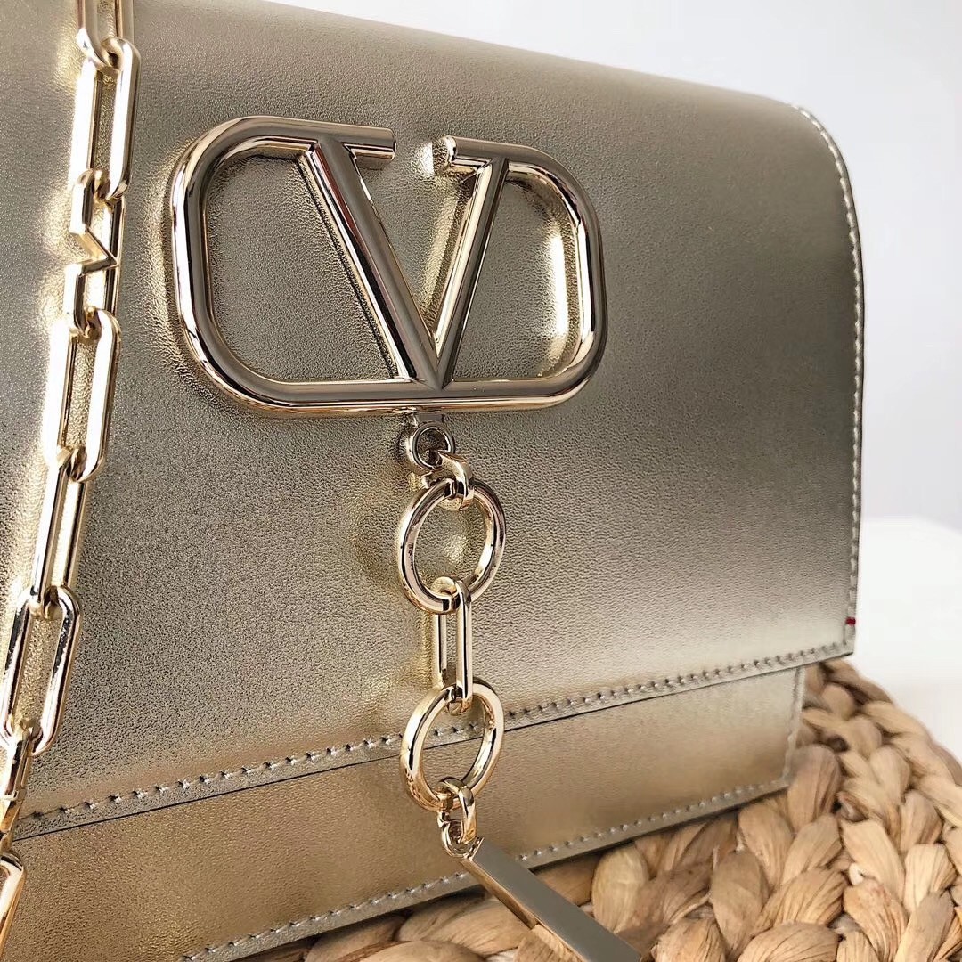 Valentino Vcase Small Chain Bag In Gold Metallic Lambskin