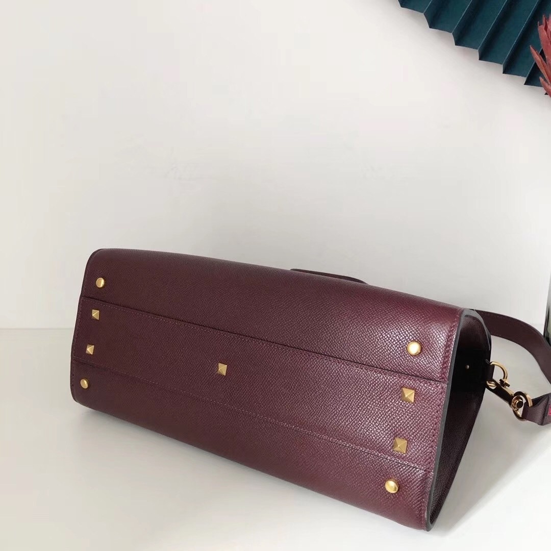 Valentino Vsling Handbag In Bordeaux Grainy Calfskin