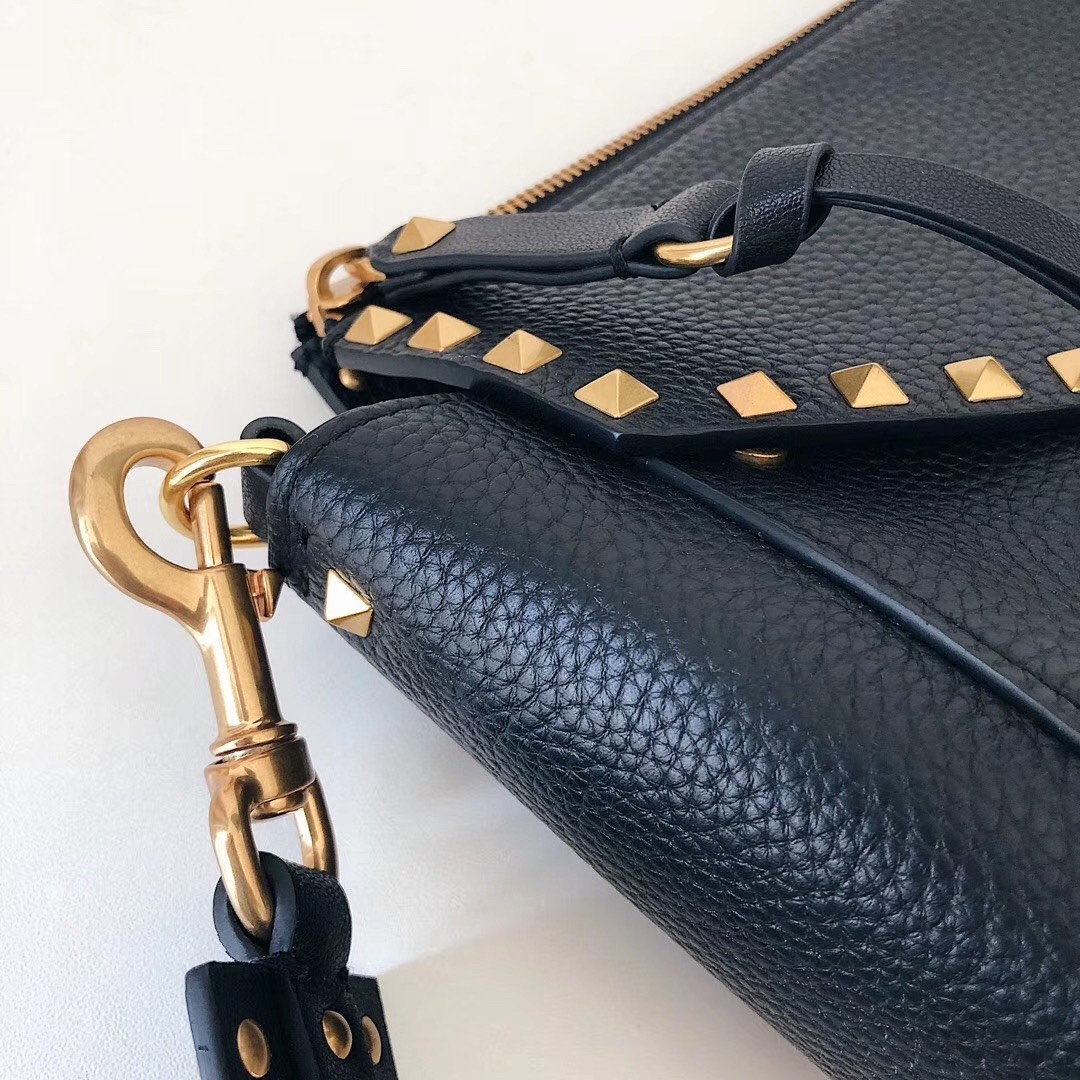 Valentino Rockstud Hype Bag In Black Grained Calfskin