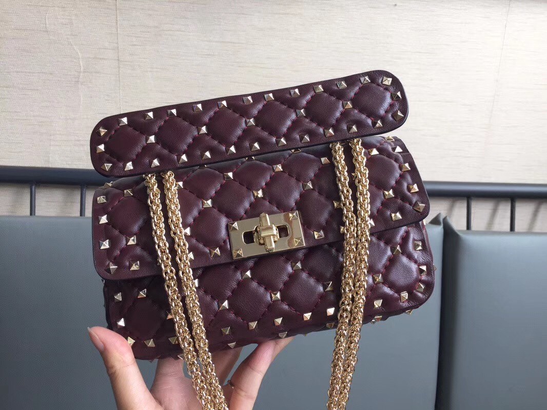 Valentino Rockstud Spike Small Bag In Bordeaux Lambskin