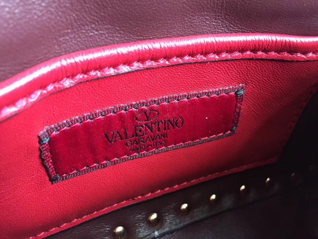 Valentino Rockstud Spike Small Bag In Bordeaux Lambskin