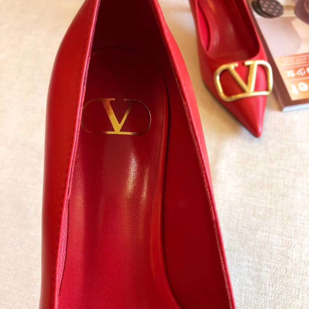 Valentino Vlogo Pump 45mm In Red Lambskin