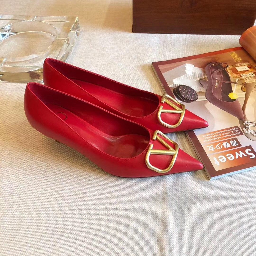 Valentino Vlogo Pump 45mm In Red Lambskin