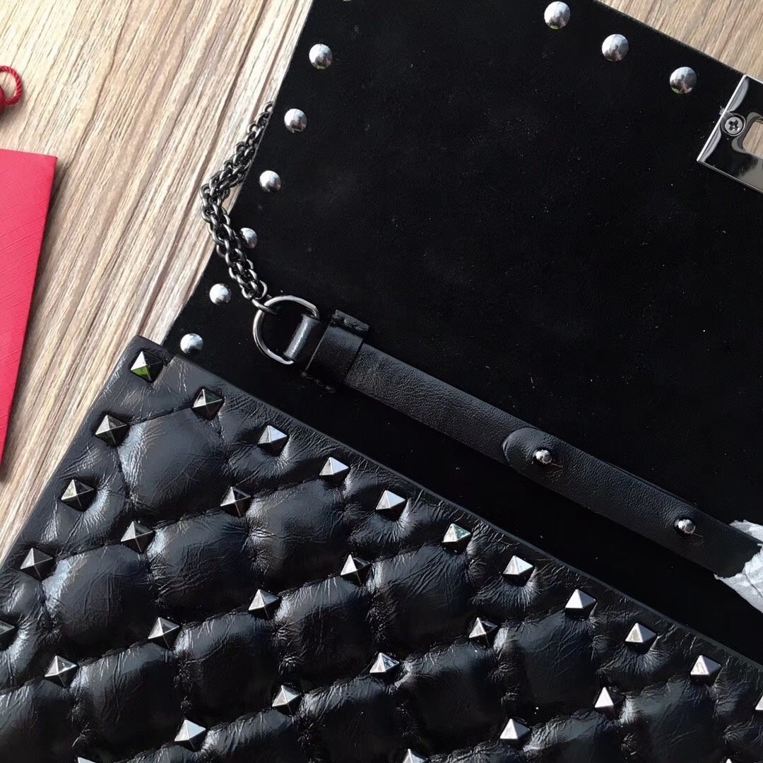 Valentino Rockstud Spike Crossbody Clutch In Crinkled Lambskin