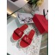 Valentino Vlogo Flat Slide Sandals In Red Calfskin