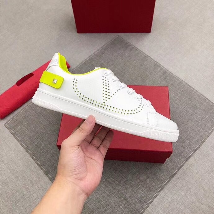 Valentino Men's Backnet VLOGO Sneakers With Lime Heel