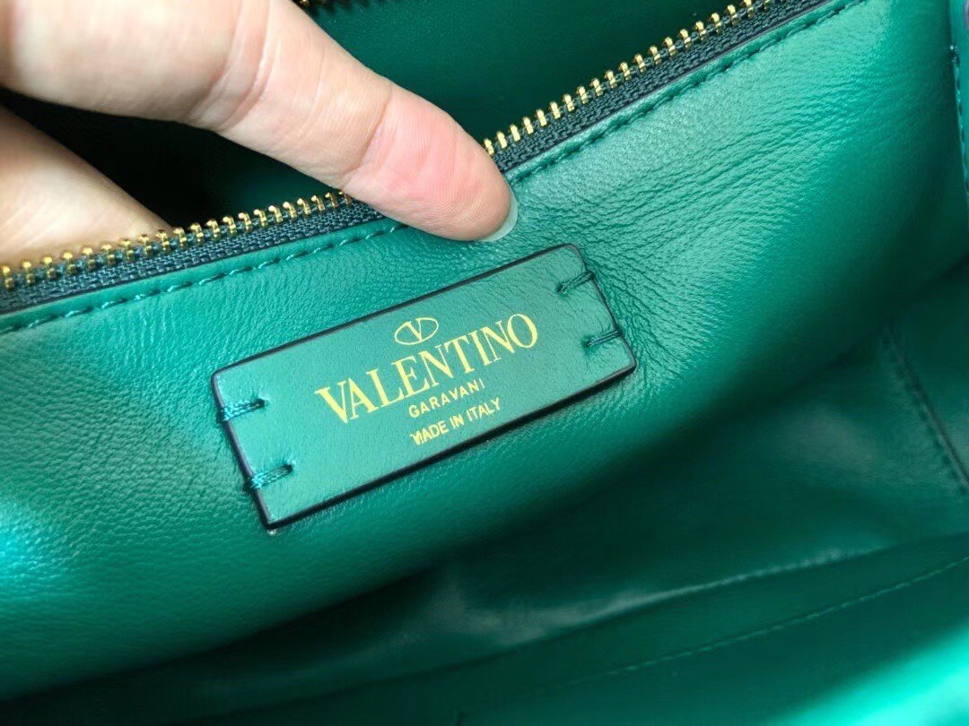 Valentino Roman Stud Chain Bag In Green Lambskin