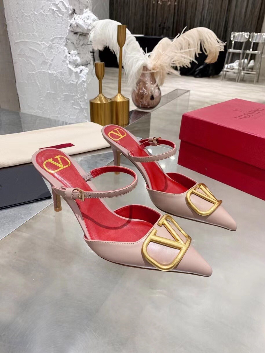 Valentino VLogo Mules 75mm In Poudre Lambskin