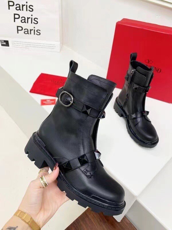 Valentino Black Roman Stud Combat Boots with Tonal Studs