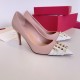 Valentino Beige Rockstud Pump 90mm with White Patent Toe Cap