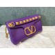 Valentino Stud Sign Shoulder Bag In Purple Nappa Leather