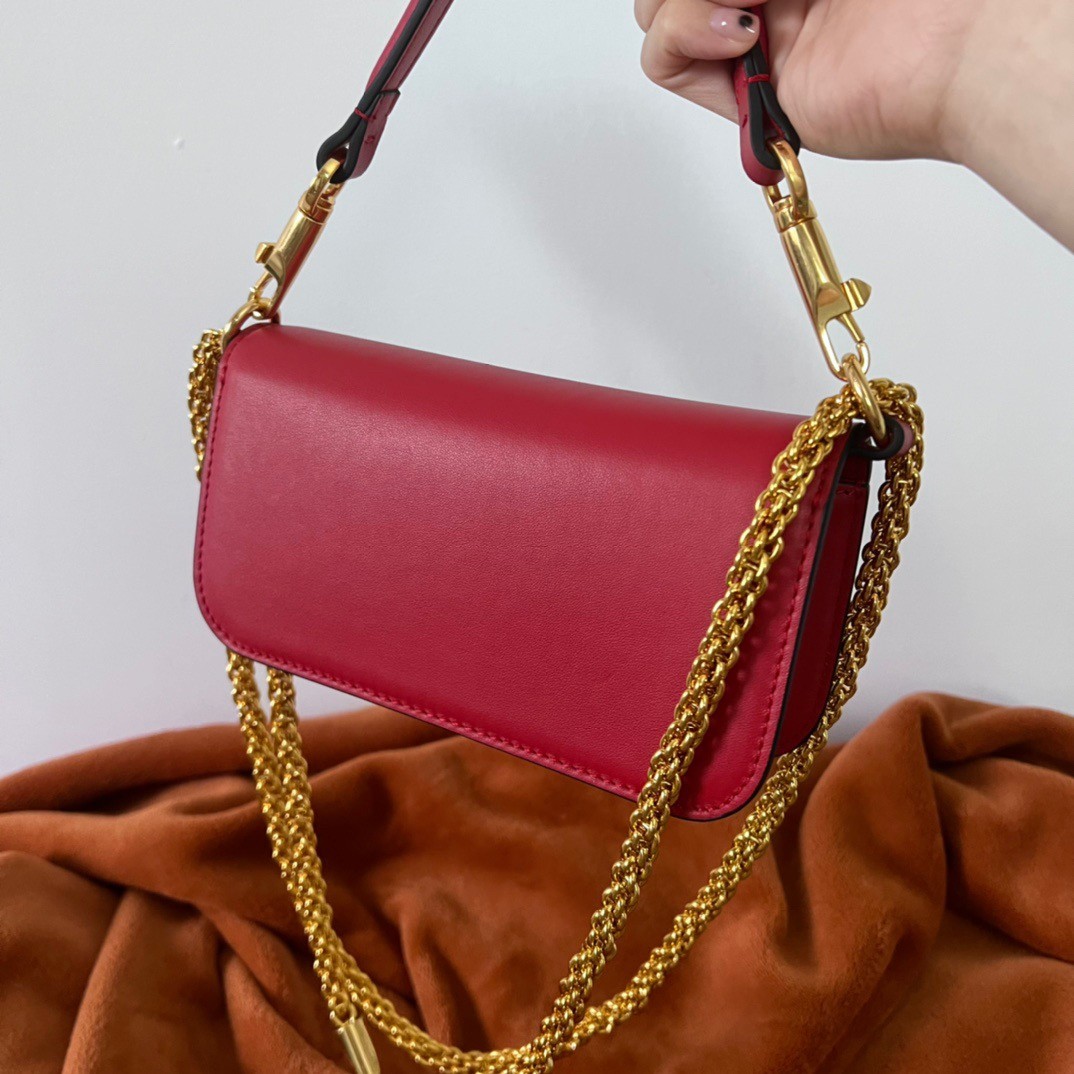 Valentino Loco Small Shoulder Bag In Red Calfskin