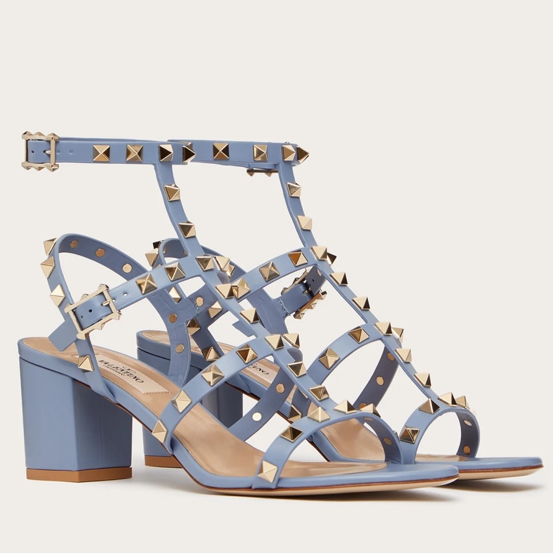 Valentino Rockstud Ankle Strap Sandals 60mm In Blue Calfskin