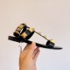 Valentino Roman Stud Flat Sandals In Black Calfskin