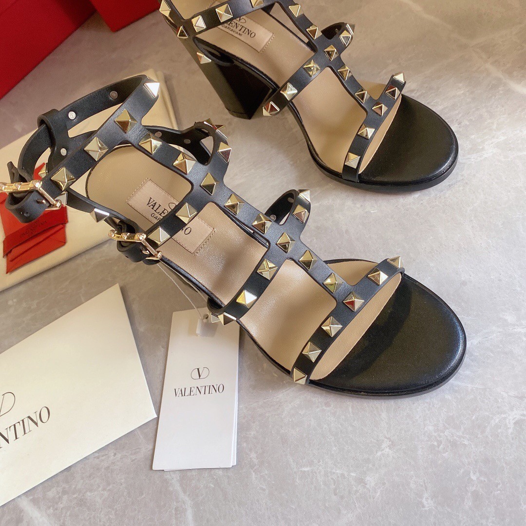 Valentino Rockstud Ankle Strap Sandals 90mm In Black Calfskin