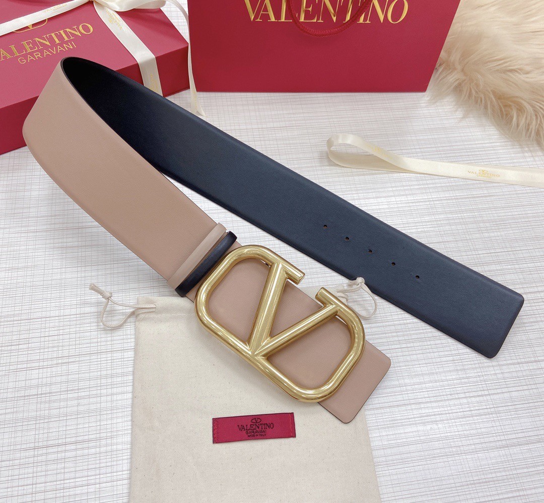 Valentino VLogo Reversible Belt 70mm in Beige and Black Calfskin