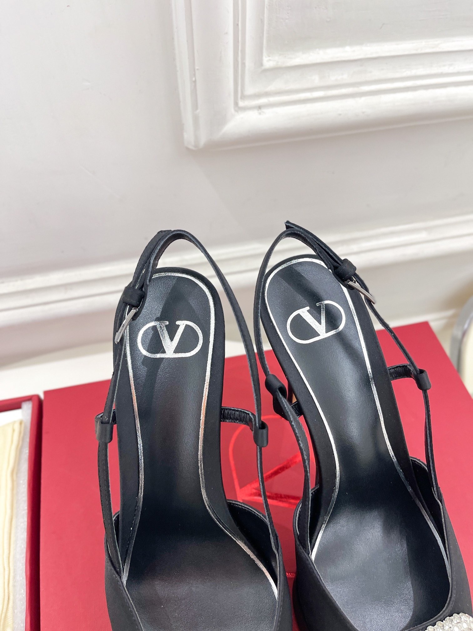 Valentino VLogo Signature Slingback Platform Pumps 120mm In Black Satin