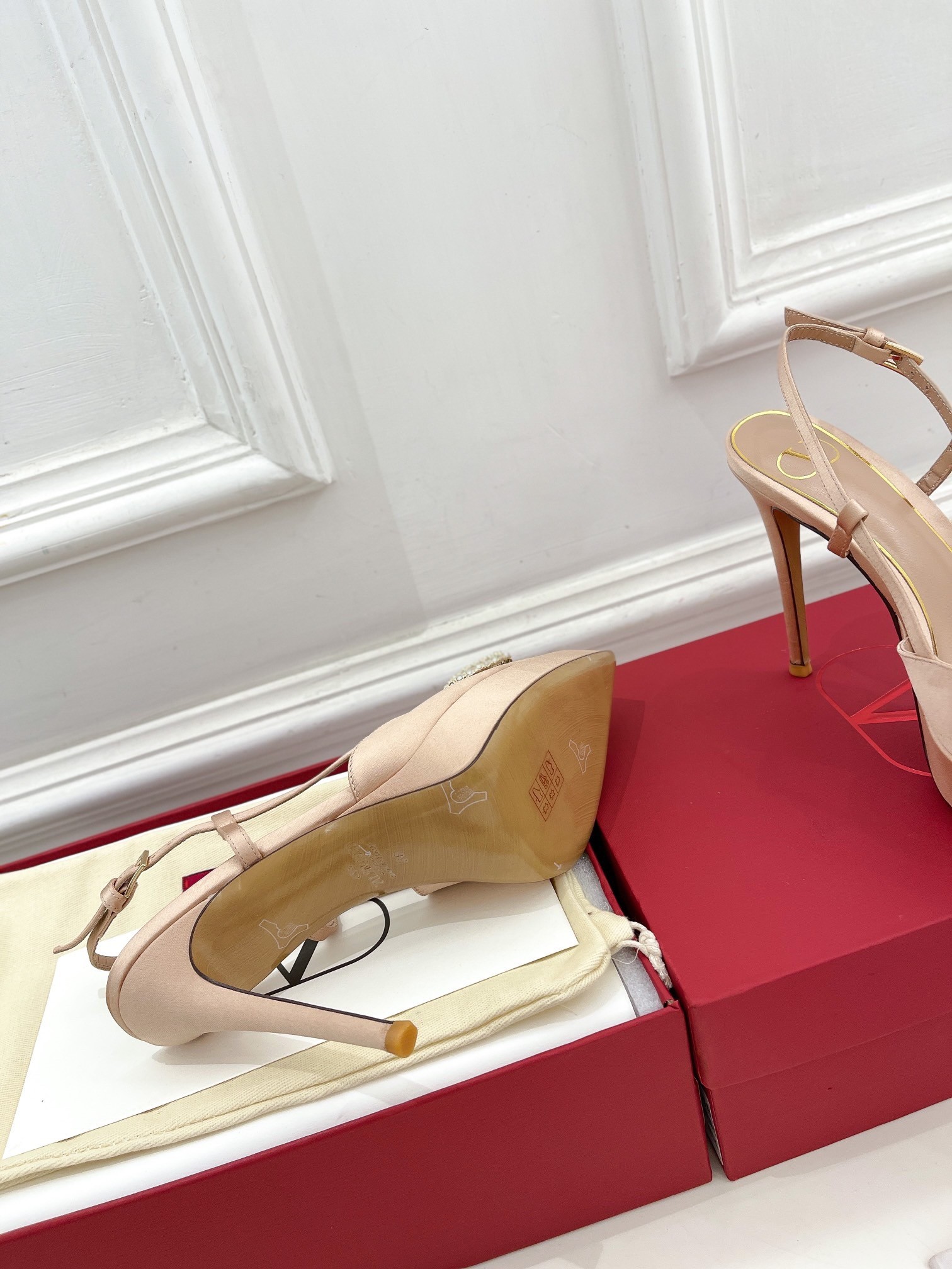 Valentino VLogo Signature Slingback Platform Pumps 120mm In Nude Satin