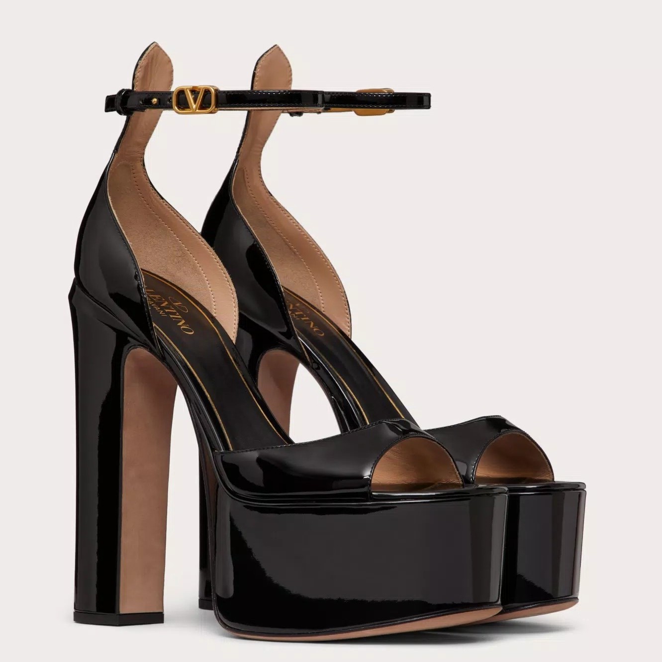 Valentino Tan-Go Platform Sandals 155mm In Black Patent Leather