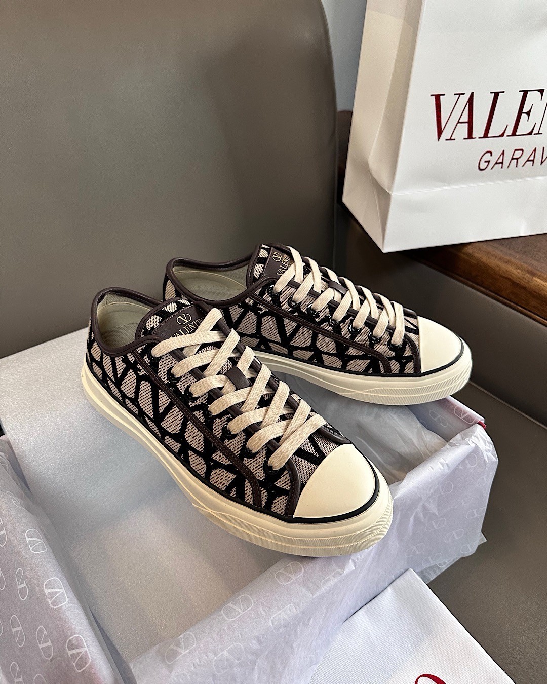 Valentino Totaloop Sneakers in Black Toile Iconographe Fabric