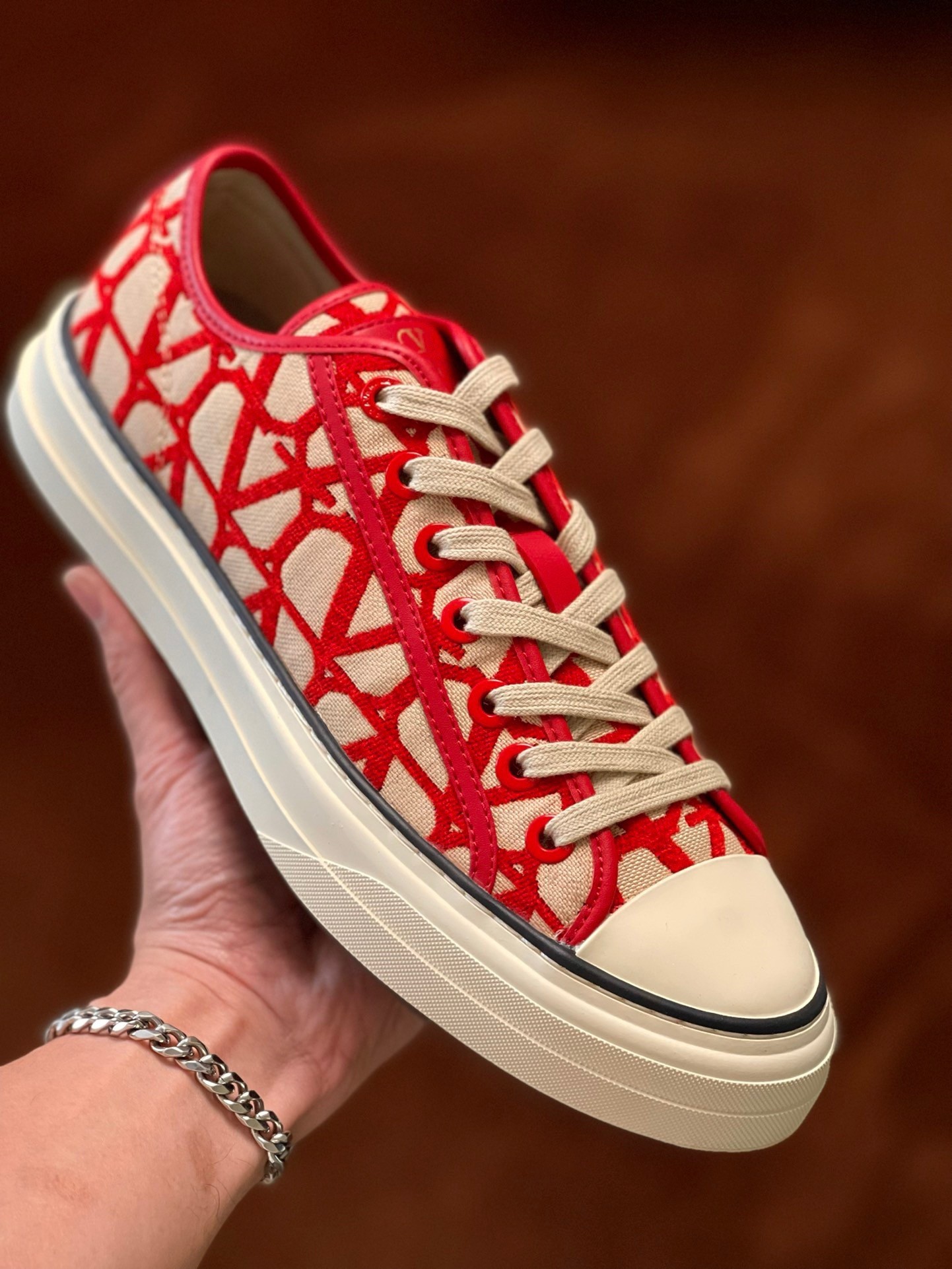 Valentino Totaloop Sneakers in Red Toile Iconographe Fabric