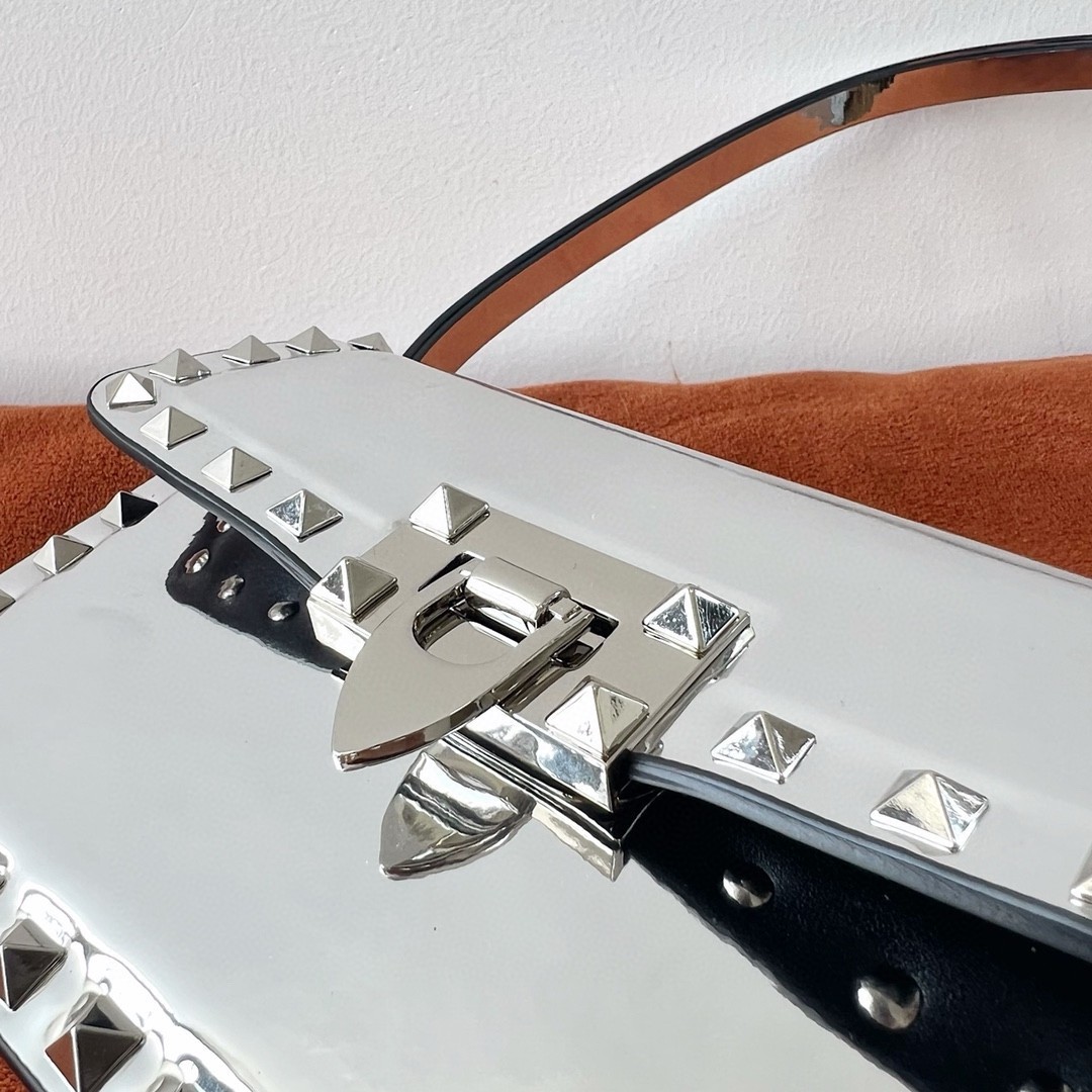 Valentino Rockstud23 Small Shoulder Bag in Silver Calfskin