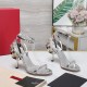 Valentino Roserouche Sandals 1990 100mm in Silver Calfskin