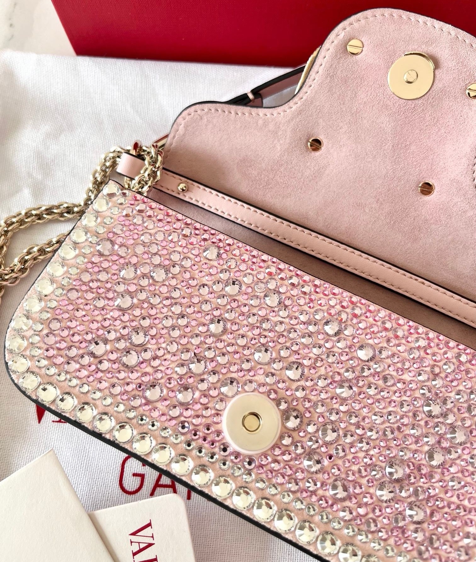 Valentino Small Loco Shoulder Pink Bag with Rhinestone Applique