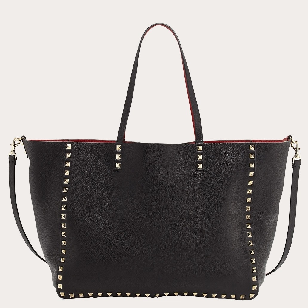 Valentino Black Rockstud Medium Reversible Tote