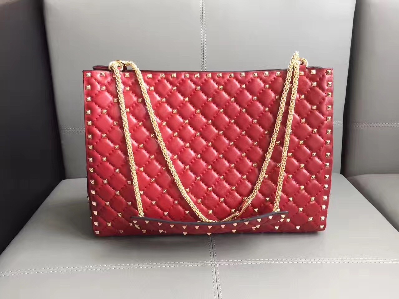 Valentino Red Rockstud Spike Tote Bag