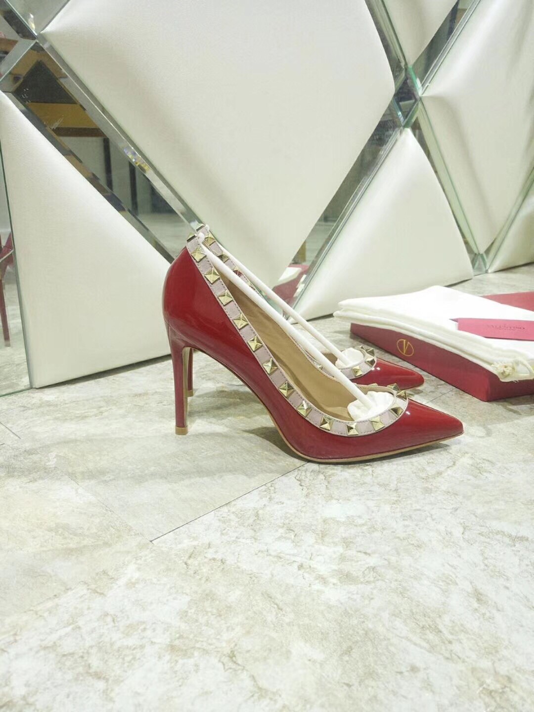 Valentino Rockstud Red 100MM Patent Pumps