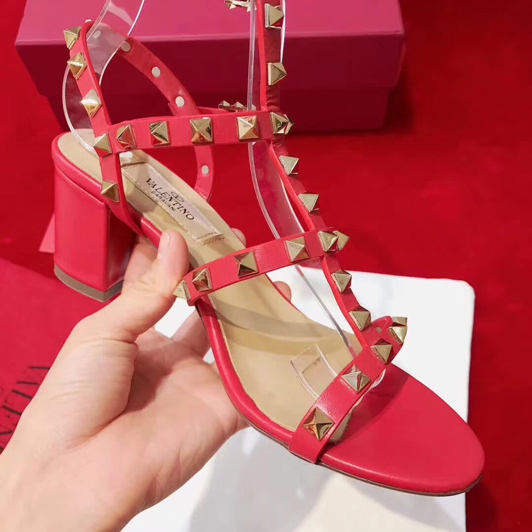 Valentino Red Rockstud Block Heel Cage Sandal