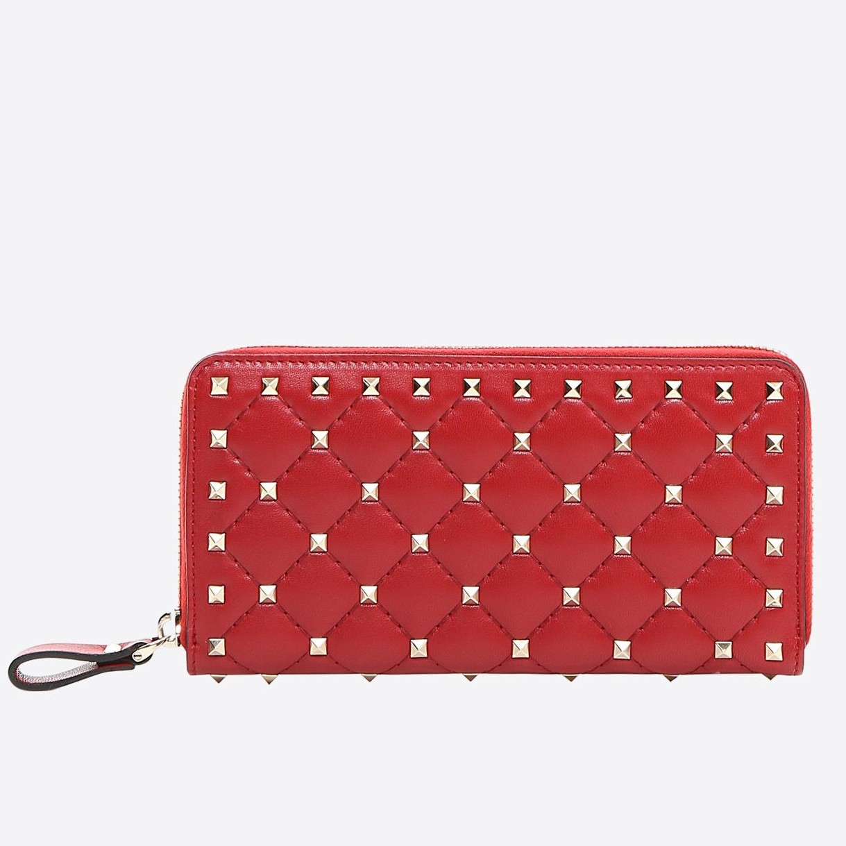 Valentino Rockstud Spike Zip Wallet In Piment Lambskin