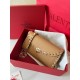 Valentino Rockstud Wallet with Chain in Beige Grained Leather