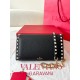 Valentino Rockstud Wallet with Chain in Black Grained Leather