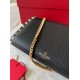 Valentino Rockstud Wallet with Chain in Black Grained Leather