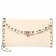 Valentino Rockstud Wallet with Chain in White Grained Leather