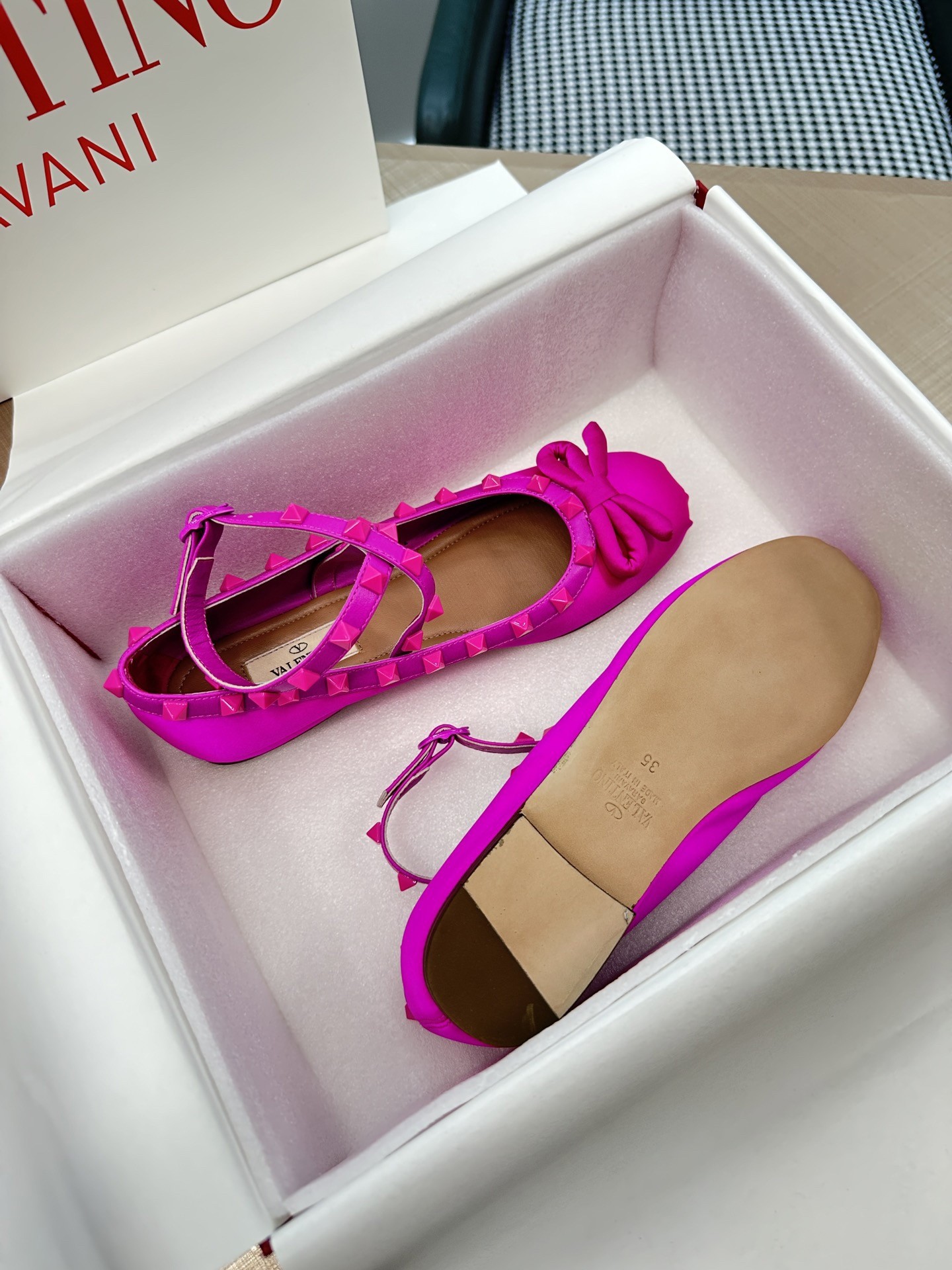 Valentino Rockstud Ballerina In Pink Satin