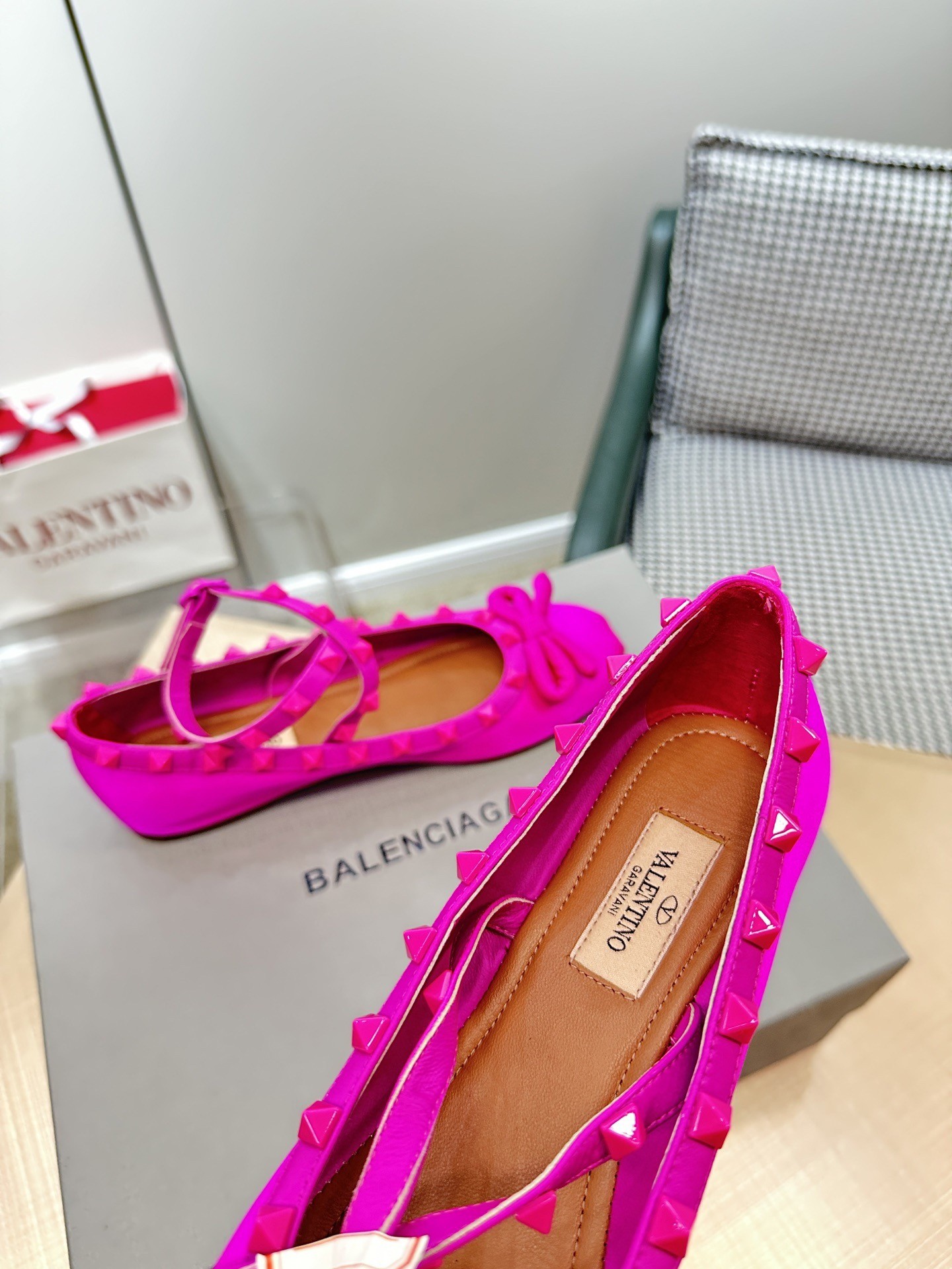 Valentino Rockstud Ballerina In Pink Satin