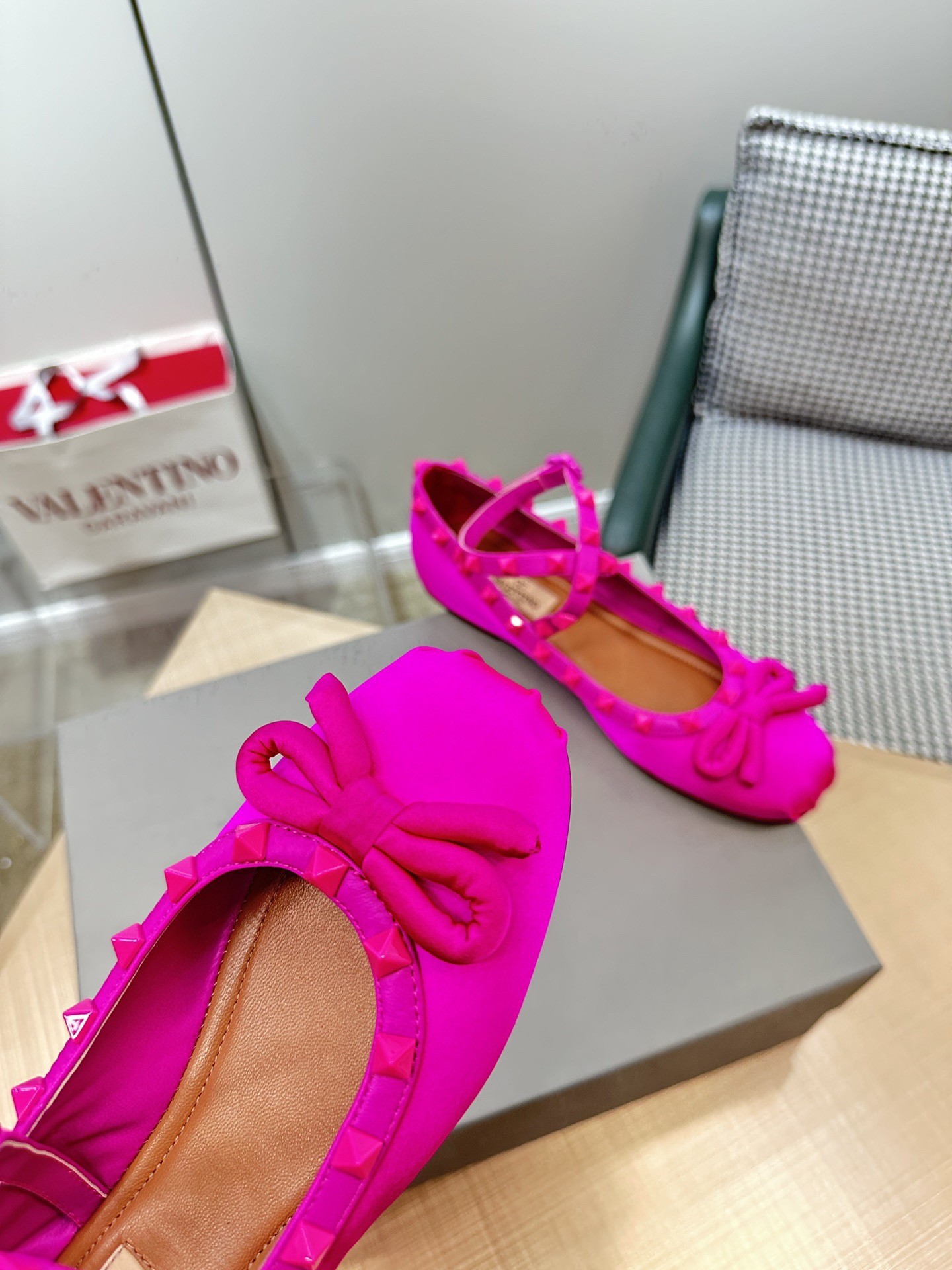 Valentino Rockstud Ballerina In Pink Satin