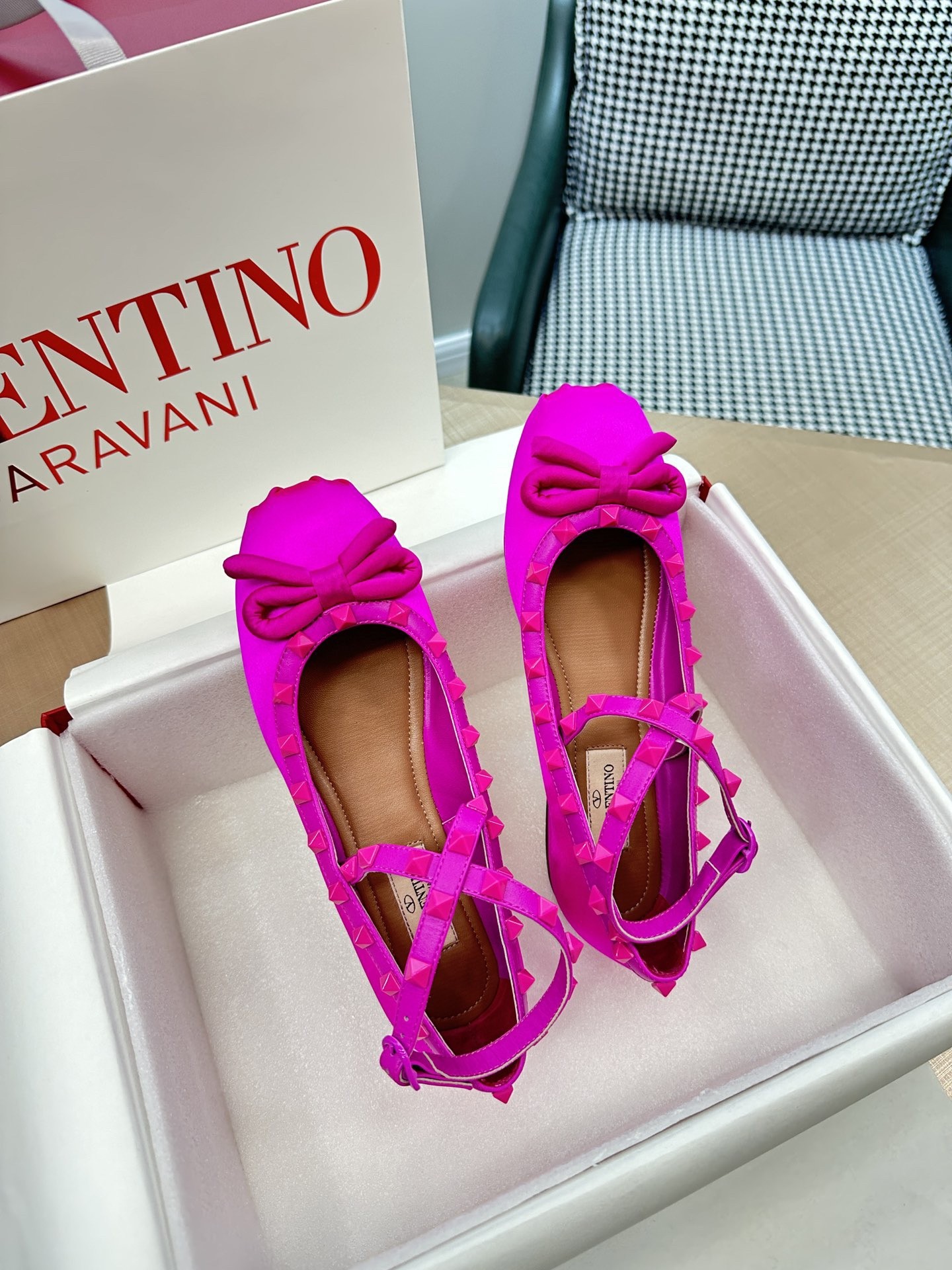 Valentino Rockstud Ballerina In Pink Satin