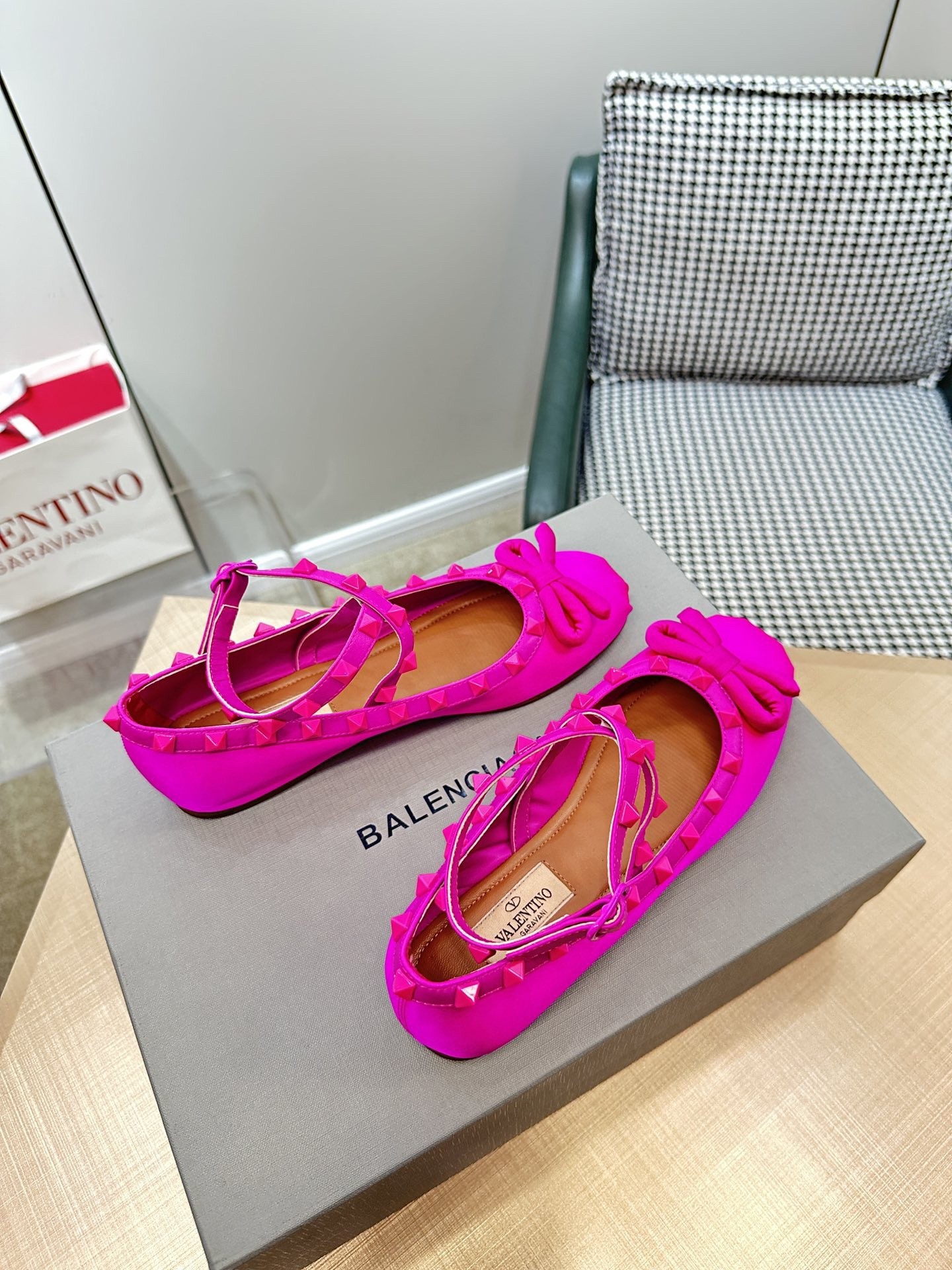 Valentino Rockstud Ballerina In Pink Satin