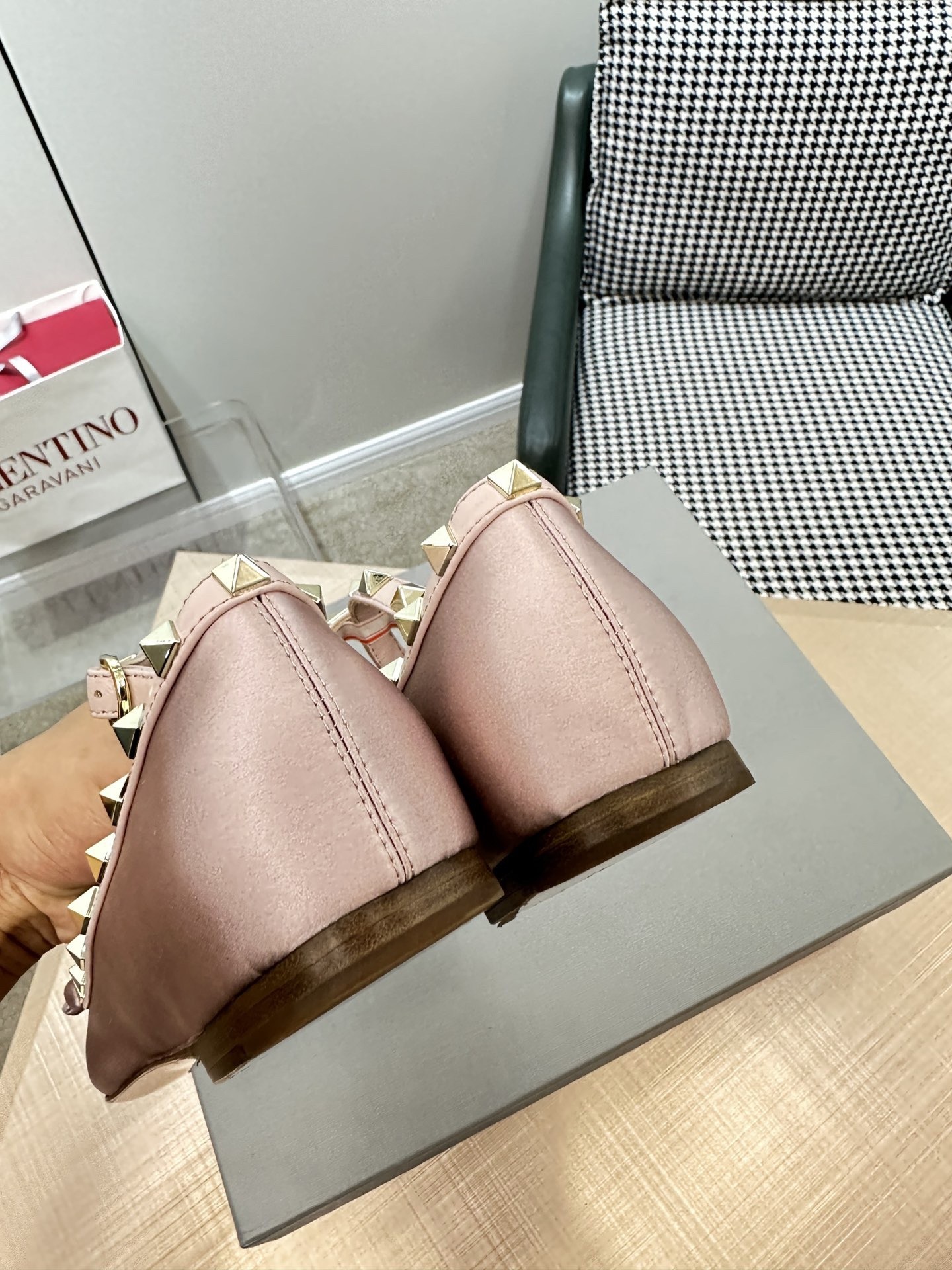 Valentino Rockstud Ballerina In Rose Cannelle Satin