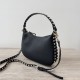 Valentino Rockstud Small Hobo Bag in Black Grainy Calfskin